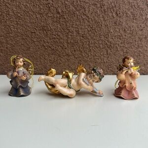 Dolfi Italian wooden hand-painted angel ornaments in original box set of 3